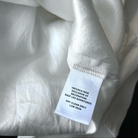 Lafayette 148 Wyatt Knit Trim Matte Silk Blouse In Cloud White Size Larg… - Picture 11 of 11